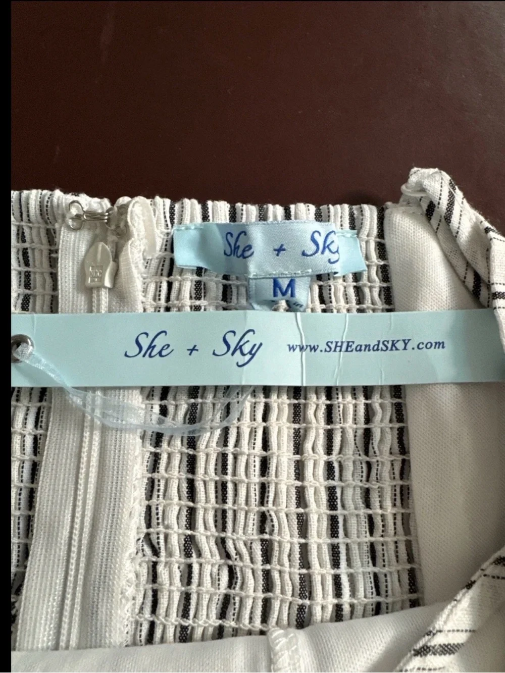 She + Sky White and Navy Striped Tie-Front Jumpsuit - Picture 7 of 8